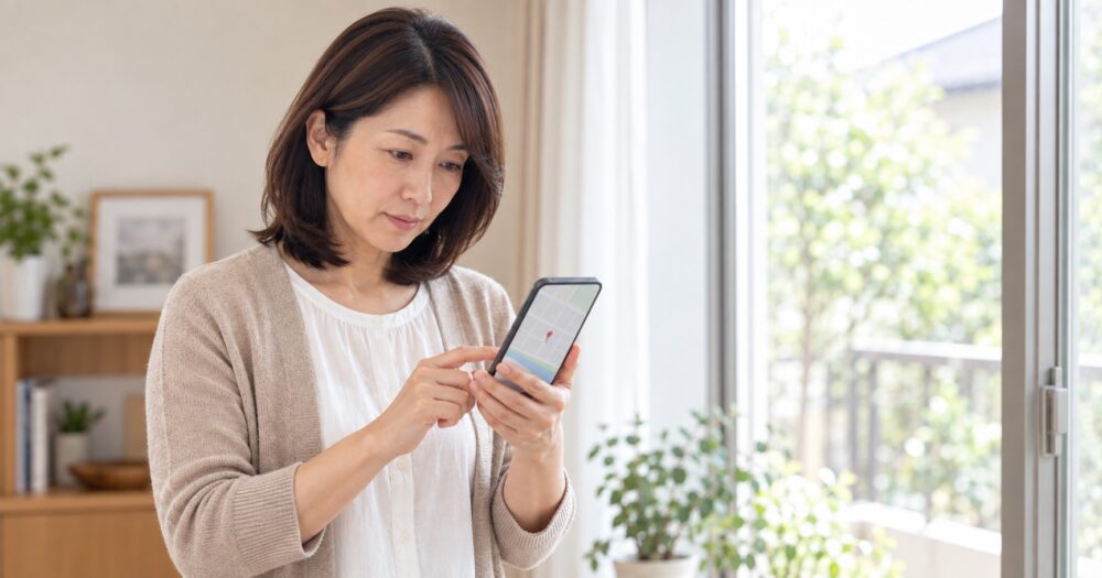地図アプリで通える範囲を確かめる保護者